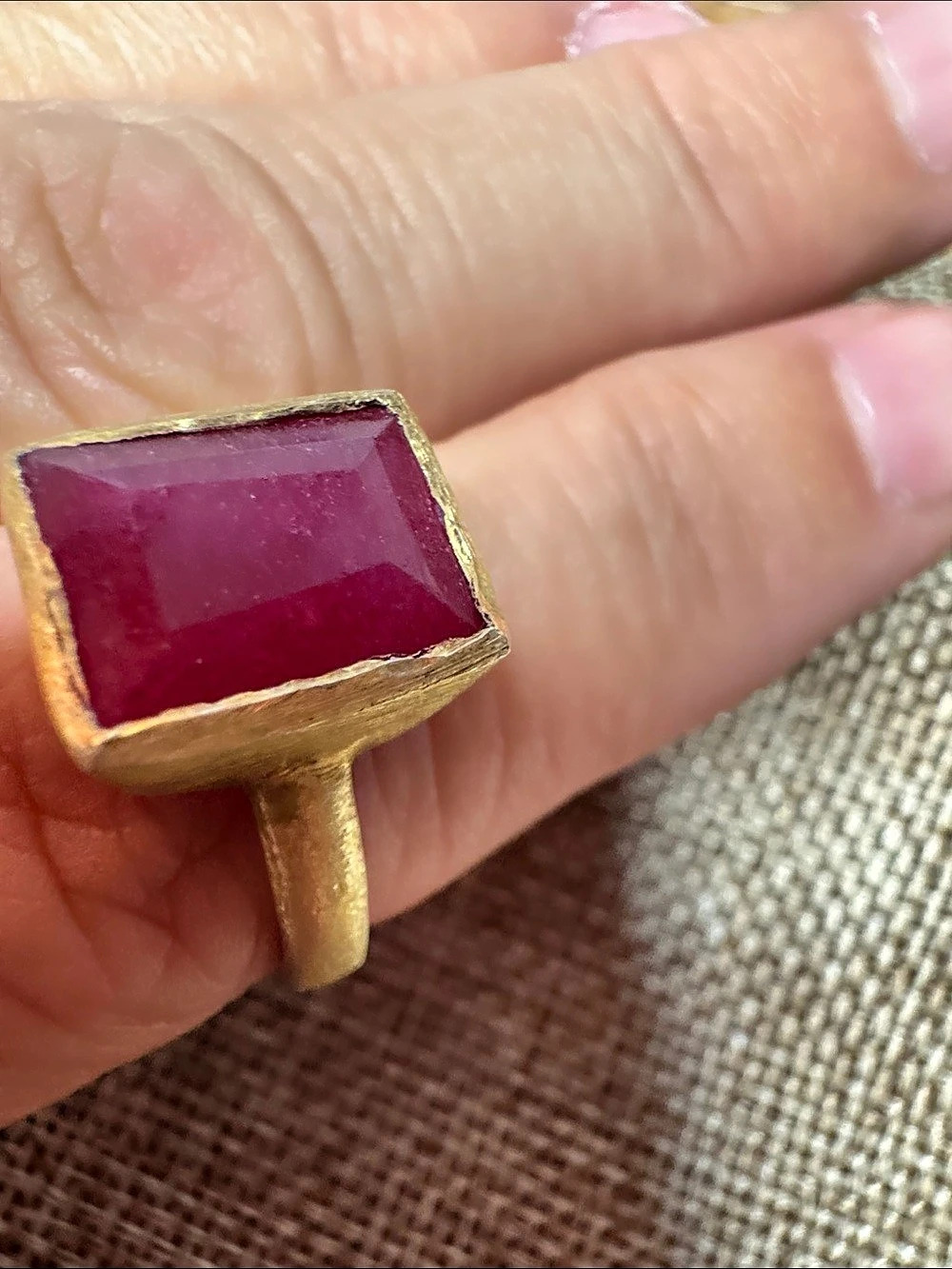 Gold-Tone Red Rectangular Statement Ring - Picture 2 of 6